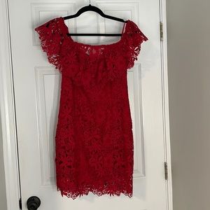 Guess Red Lace Off the Shoulder Dress